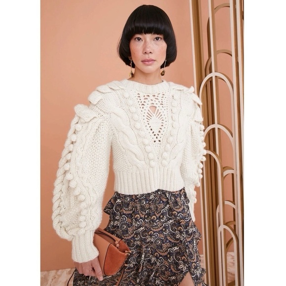 Ulla Johnson Verena Oversized Cable Knit Wool Sweater Plaster Cream ASO Runway - Picture 13 of 14